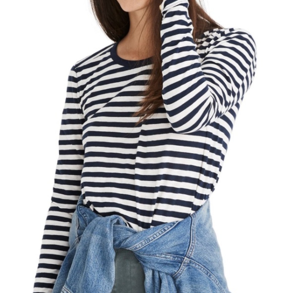 Madewell cotton long sleeve stripe crewneck tee